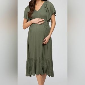 Pink blush maternity forest green dress